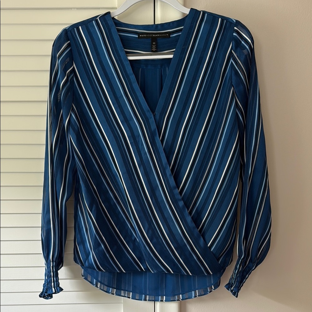 WHBM Blue Wrap Blouse Sleeve Relaxed